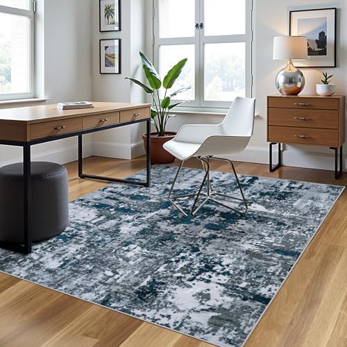 4x6 Area Rugs for Living Room Washable Bedroom Dining Room Navy Grey