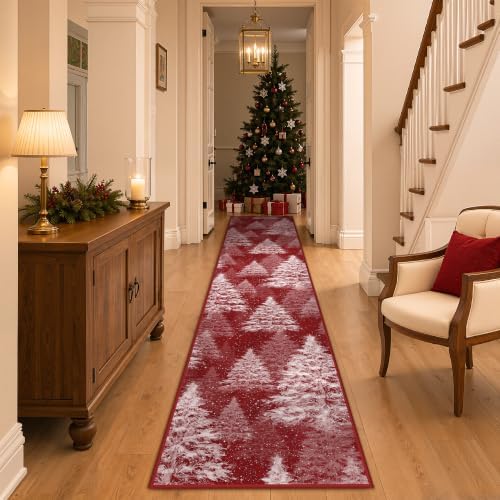 Madane Christmas Runner Rug 2x10 for Hallway, Washable Soft Kitchen Rug Red