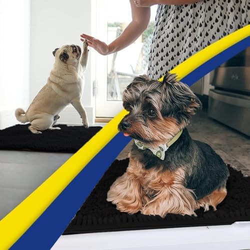 Muddy Mat® | Super Water Absorbent Door Mat Indoor, Microfiber Quick Dry Chenille Entryway Rug, Slip Resistant Front Door Mat, Indoor Mats for Entryway, Machine Washable Pet Rug, Black 3ft x 3ft