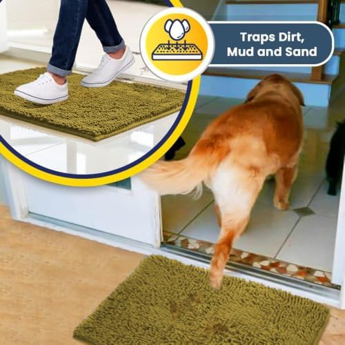 Muddy Mat® | Super Water Absorbent Door Mat Indoor, Microfiber Quick Dry Chenille Entryway Rug, Slip Resistant Front Door Mat, Indoor Mats for Entryway, Machine Washable Pet Rug, Mustard 19" x 30"