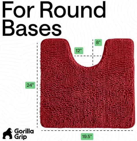 GORILLA GRIP Chenille Bath Rug Mat for Oval Toilet Base, 24x19 Red