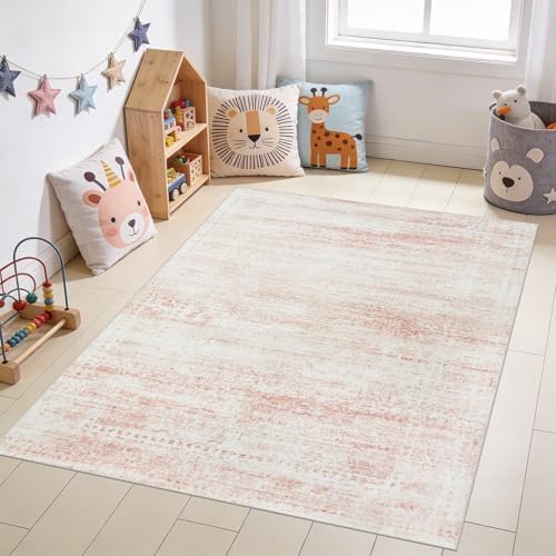 Pink Washable Rugs 5x7 Area Rugs for Living Room,Bedroom,Nursery,Carpet