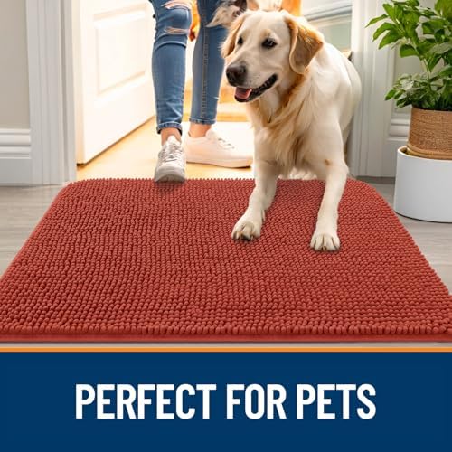OLANLY Dog Door Mat for Muddy Paws 54x24, Super Absorbent Chenille Mud Mat