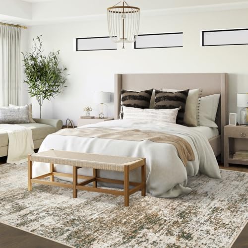 XLUEZ 6x9 Area Rugs for Living Room, Washable Modern Abstract Large Area Rug Neutral Soft Non Slip Kids Rug Stain Resistant Indoor Carpet for Bedroom Nursery Dining Room Playroom(Brown, 6'x9')