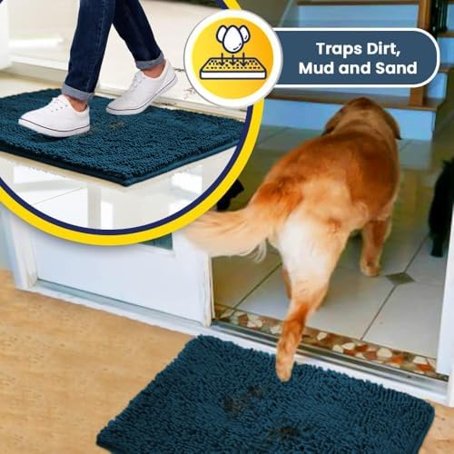 Muddy Mat® | Super Water Absorbent Door Mat Indoor, Microfiber Quick Dry Chenille Entryway Rug,Slip Resistant Front Door Mat,Indoor Mats for Entryway,Machine Washable Pet Rug, Atlantic Green 36" x 46"