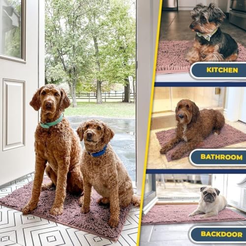 Muddy Mat® | Super Water Absorbent Door Mat Indoor, Microfiber Quick Dry Chenille Entryway Rug, Slip Resistant Front Door Mat, Indoor Mats for Entryway, Machine Washable Pet Rug, Blush Pink 32" x 40"