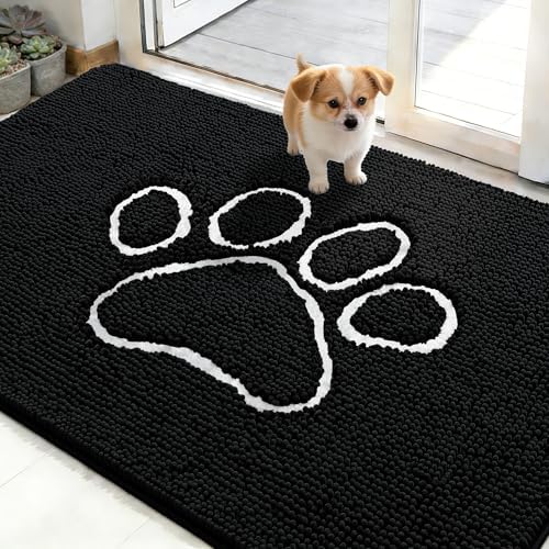 OLANLY Dog Door Mat for Muddy Paws 48x30, Paw Print Design Chenille Mud Mat