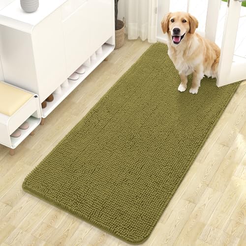 OLANLY Dog Door Mat for Muddy Paws 47x24, Super Absorbent Chenille Mud Mat