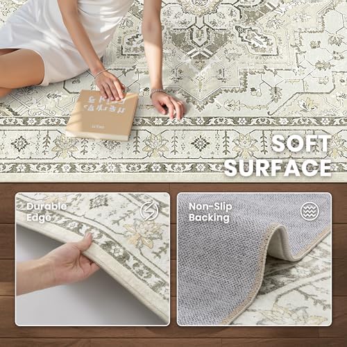 zesthome 8x10 Area Rugs for Living Room,Large Washable Rug,Beige