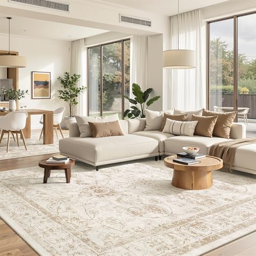 Madane 8x10 Area Rugs for Living Room, Washable Natural Soft Rug Wood/Ivory