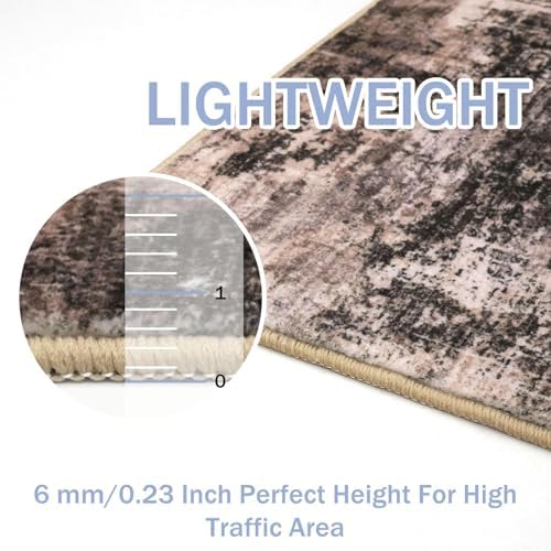 IOHOUZE Abstract Runner Rug 3x7 Ft Washable Runners for Hallways, Non Slip Kitchen Runner Printed Faux Wool Entryway Runner Indoor, Modern Abstract Floor Carpet for Hall Kitchen Bedroom, Brown/Rust