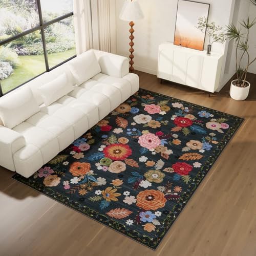 Washable Large Living Room Rug: 8x10 Area Rugs for Bedroom Non Slip Carpet