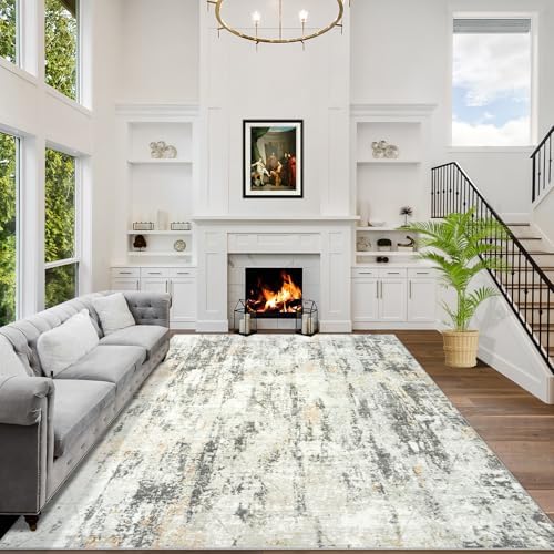 6x9 Area Rugs for Living Room: Washable Abstract Grey Brown Bedroom Carpet