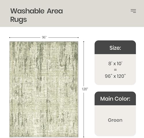 Valenrug 8x10 Area Rugs for Living Room, Abstract Large Washable Rug Green