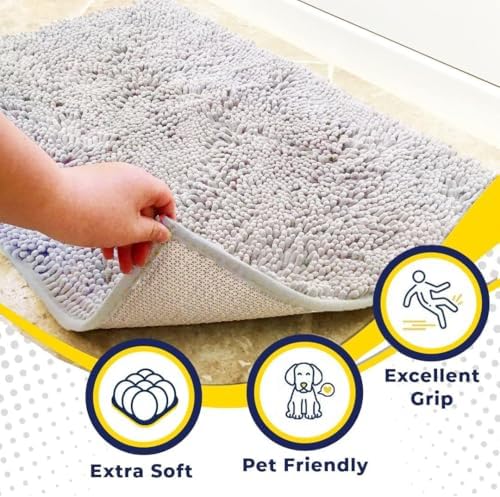 Muddy Mat® | Super Water Absorbent Door Mat Indoor, Microfiber Quick Dry Chenille Entryway Rug, Slip Resistant Front Door Mat, Indoor Mats for Entryway, Machine Washable Pet Rug, White 22" x 36"