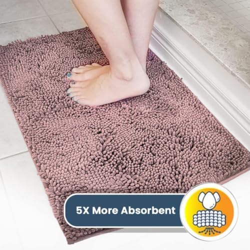Muddy Mat® | Super Water Absorbent Door Mat Indoor, Microfiber Quick Dry Chenille Entryway Rug, Slip Resistant Front Door Mat, Indoor Mats for Entryway, Machine Washable Pet Rug, Blush Pink 32" x 44"