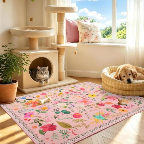 2x3 Washable Non-Slip Area Rug for Entryway(Pink)