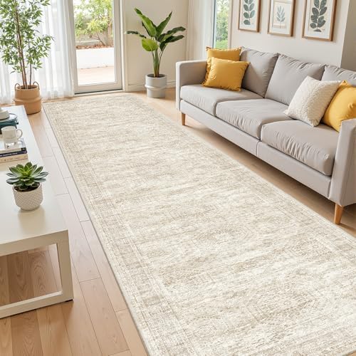 2'6 x 12' Runner Rug Non Slip,Washable Kitchen Rugs,Beige