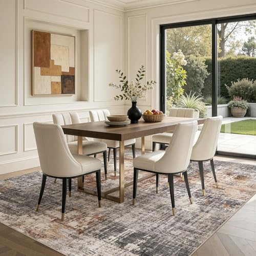DMOYEST Area Rug Living Room Rugs - 10x14 Washable Large Soft Indoor Neutral Modern Abstract Low Pile Rug Carpet for Bedroom Dining Room Farmhouse Home Office - Grey Brown