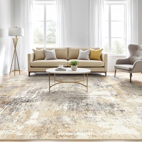 LOONGRUG 9x12 Area Rug Washable Large Neutral Modern Living Room Rugs