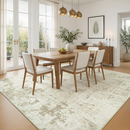 Rugflix 5x7 Area Rugs for Living Room, Washable Linen Beige Large Rug
