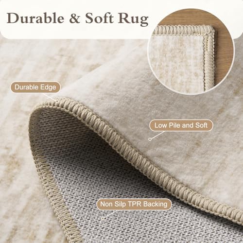 5x7 Area Rugs for Living Room Non Slip Machine Washable Rug Distressed Abstract Soft Indoor Carpet Neutral Boho Rug for Bedroom Dining Room Playroom Office, Beige