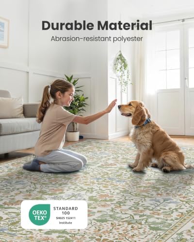 Amada Floral Washable Area Rug,8'x10',Light Beige