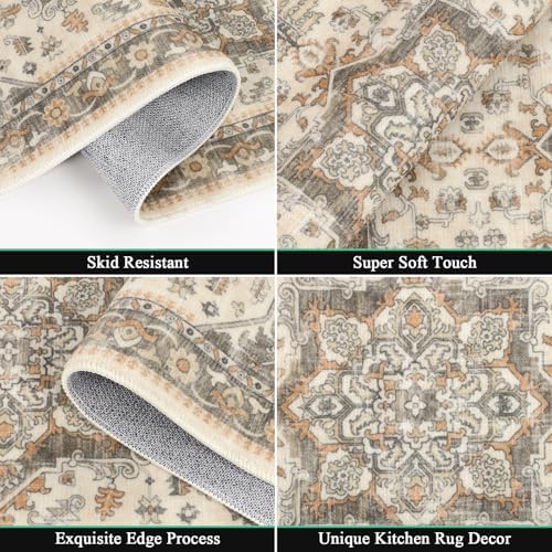 HEBE Boho Kitchen Rugs Set of 3, Non Slip Washable Kitchen Mats for Floor