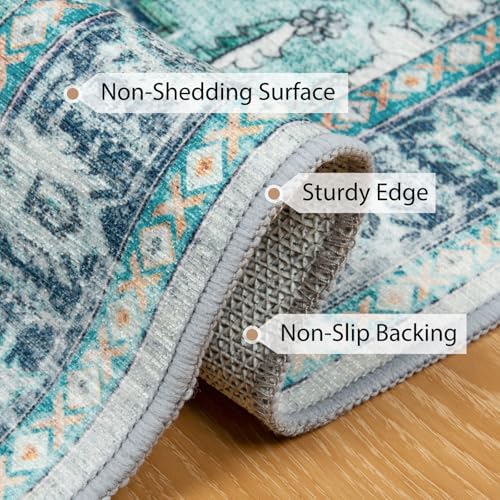 BESTSWEETIE Washable Boho 4x6 Area Rug for Living Room, Teal Dark Green
