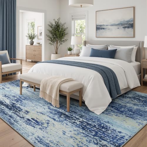 9x12 Area Rug for Living Room, Abstract Washable Non-Slip Rugs,Mist Blue