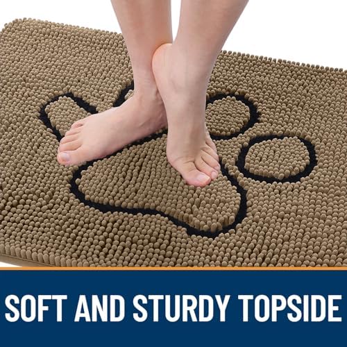 OLANLY Dog Door Mat for Muddy Paws 40x32, Paw Print Design Chenille Mud Mat