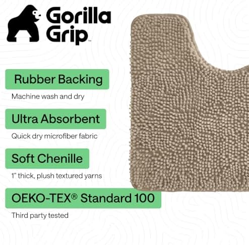 GORILLA GRIP Chenille Bath Rug Mat for Oval Toilet Base, 24x19 Beige