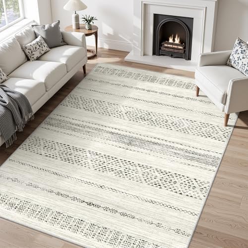 Miukiki 5x7 Washable Area Rug for Living Room, Soft Non Slip Rug Grey