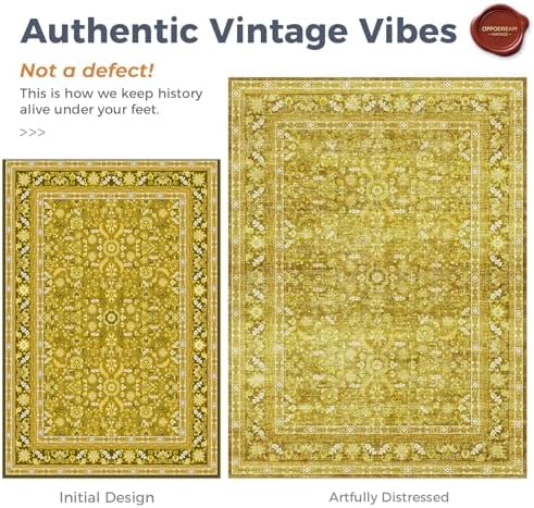 OPPODREAM Vintage Yellow Area Rugs 4x6, Washable Rug for Living Room