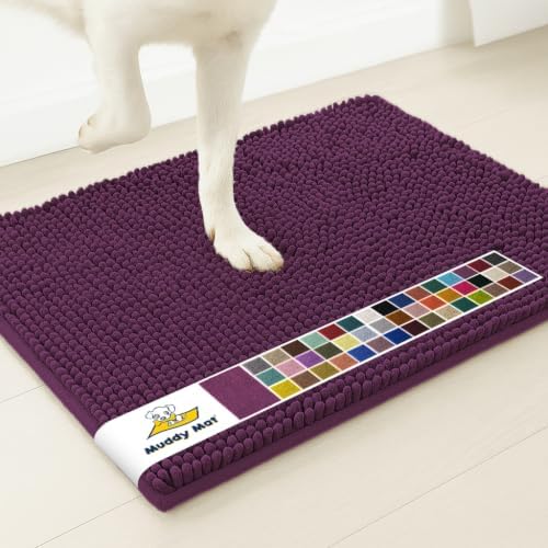 Muddy Mat® | Super Water Absorbent Door Mat Indoor, Microfiber Quick Dry Chenille Entryway Rug,Slip Resistant Front Door Mat,Indoor Mats for Entryway,Machine Washable Pet Rug, Dark Purple 20" x 48"