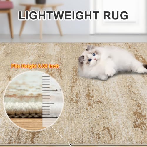 PLHXFR 10x12 Area Rug Living Room: Modern Abstract Washable Carpet Beige