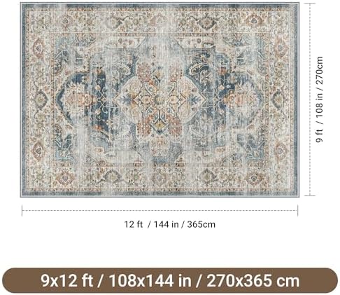 befbee 9x12 Area Rugs for Living Room, Washable Vintage Non Slip Rug