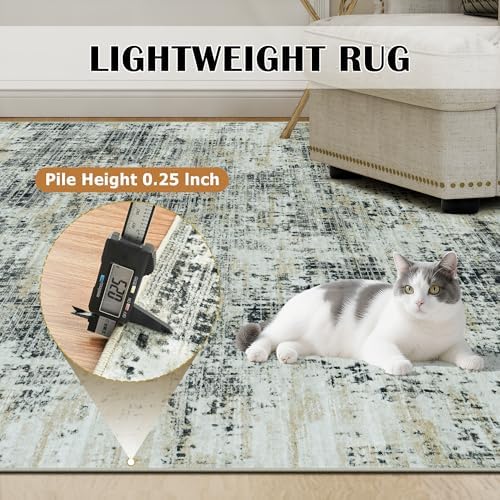 8x10 Washable Area Rug for Living Room Bedroom: Non-Slip Modern Black Gray