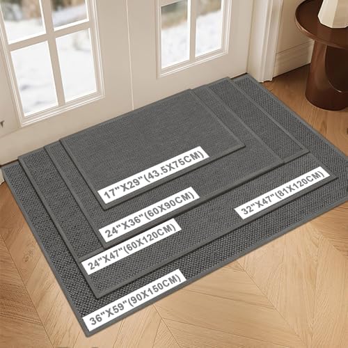 LEKEEPGO Door Mat 17"x29", Non Slip Washable Indoor Door Mat, Grey