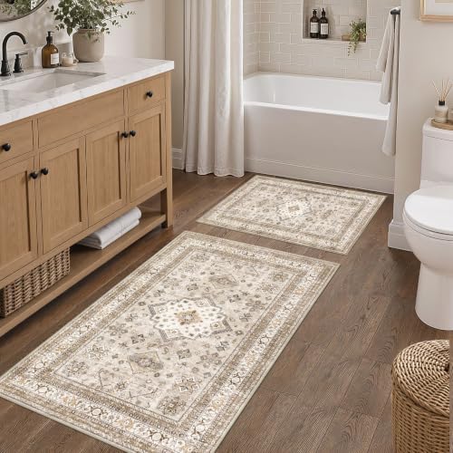 cotiled 2x3 Area Rug for Living Room, Washable, Traditional, Beige