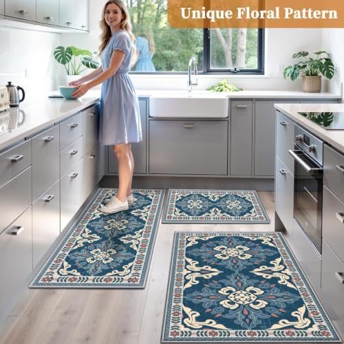 Kitchen Rugs Set of 3, Non Slip Washable Floor Mats with Water Absorbent