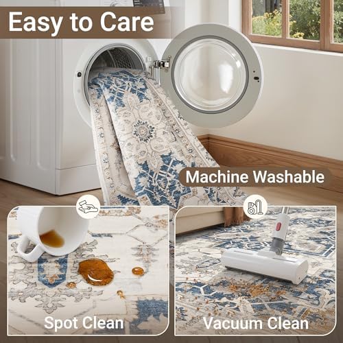 befbee 3x5 Washable Area Rug for Entryway, Low Pile Non Slip Carpet Blue