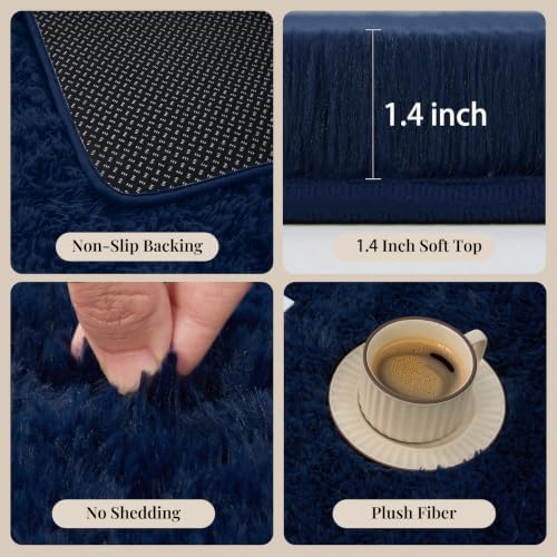 PLHXFR 5x7 Area Rugs Living Room: Fluffy Bedroom Rug Shag Carpet Blue