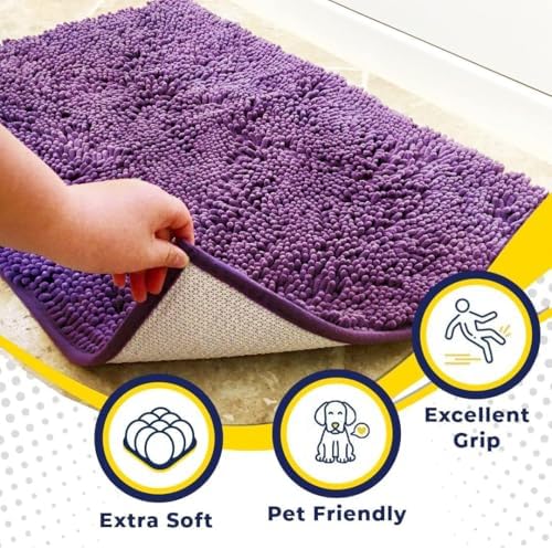 Muddy Mat® | Super Water Absorbent Door Mat Indoor, Microfiber Quick Dry Chenille Entryway Rug, Slip Resistant Front Door Mat, Indoor Mats for Entryway, Machine Washable Pet Rug, Purple 36" x 72"