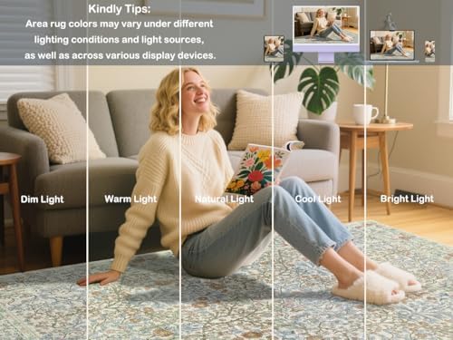 Area Rug for Living Room 10x12 Washable Soft Carpet (Beige Blue)