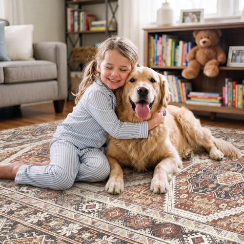 Ksrau 8x12 Area Rug Washable: Non Slip Rugs for Living Room Floor Brick