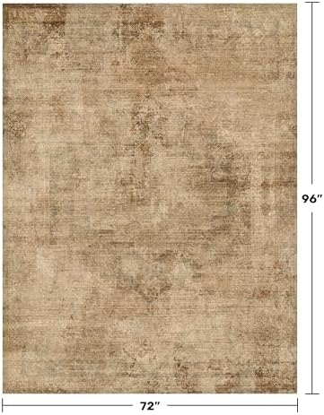 Vintage Gold 6x8 Rugs for Living Room - Distressed Print Pattern Large Area Rug for Bedroom, Washable Soft Dining Room Under Table, Thin & Non Slip Rubber Backing Brown and Yellow, Distressed Design