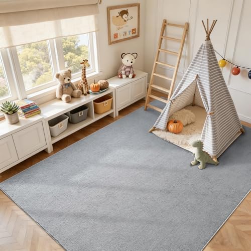 7x10 Large Pure Light Grey Area Rug Non-Slip Washable for Living Room