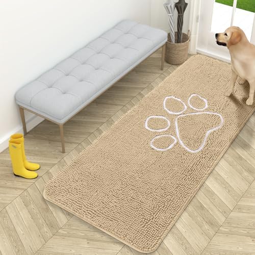 OLANLY Dog Door Mat for Muddy Paws 59x24, Paw Print Design Chenille Mud Mat