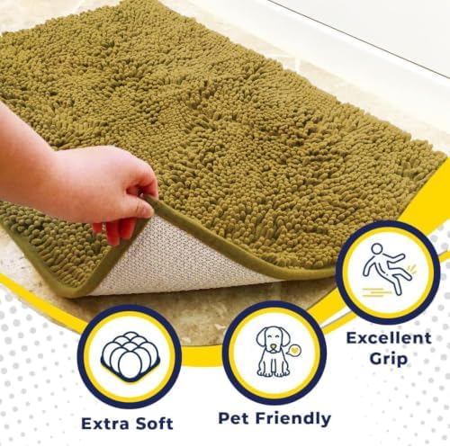 Muddy Mat® | Super Water Absorbent Door Mat Indoor, Microfiber Quick Dry Chenille Entryway Rug, Slip Resistant Front Door Mat, Indoor Mats for Entryway, Machine Washable Pet Rug, Mustard 19" x 30"